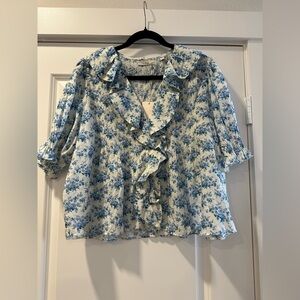 NWT Dôen Henri ruffled pintucked floral print top - Blue Rosier Floral